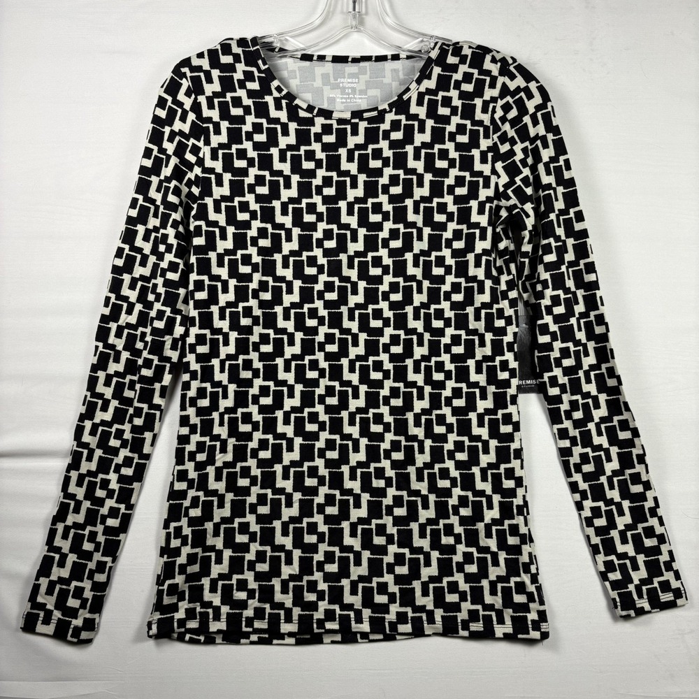 Premise Studio Womens Geometric Print Long Sleeve Crew Neck Top XS NWT